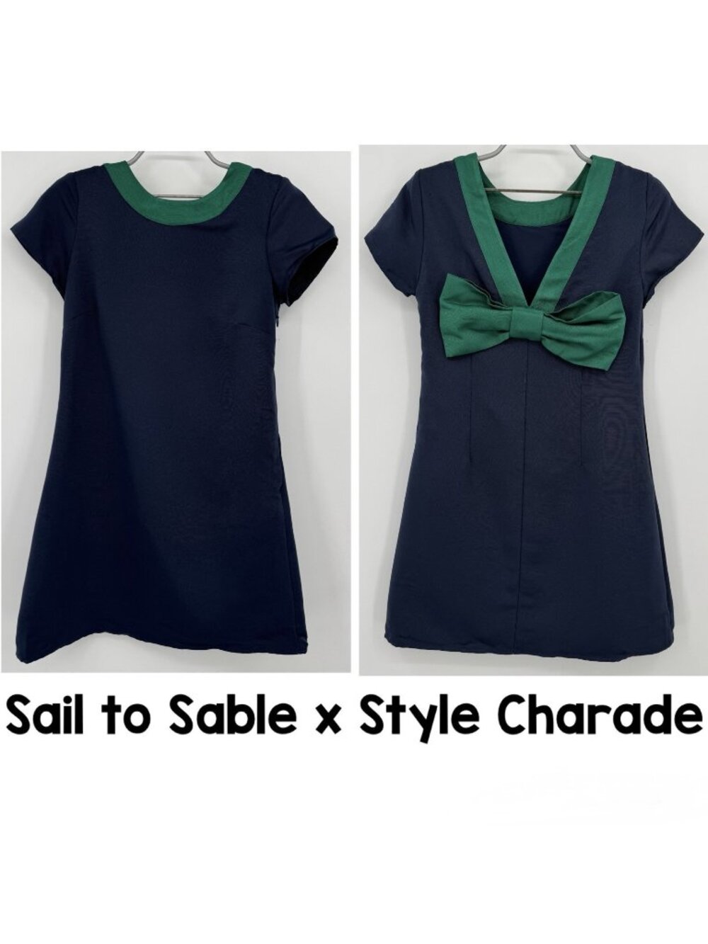 Sail to Sable x Style Charade Navy & Green Allie Bow Back Mini Dress size XS NWT